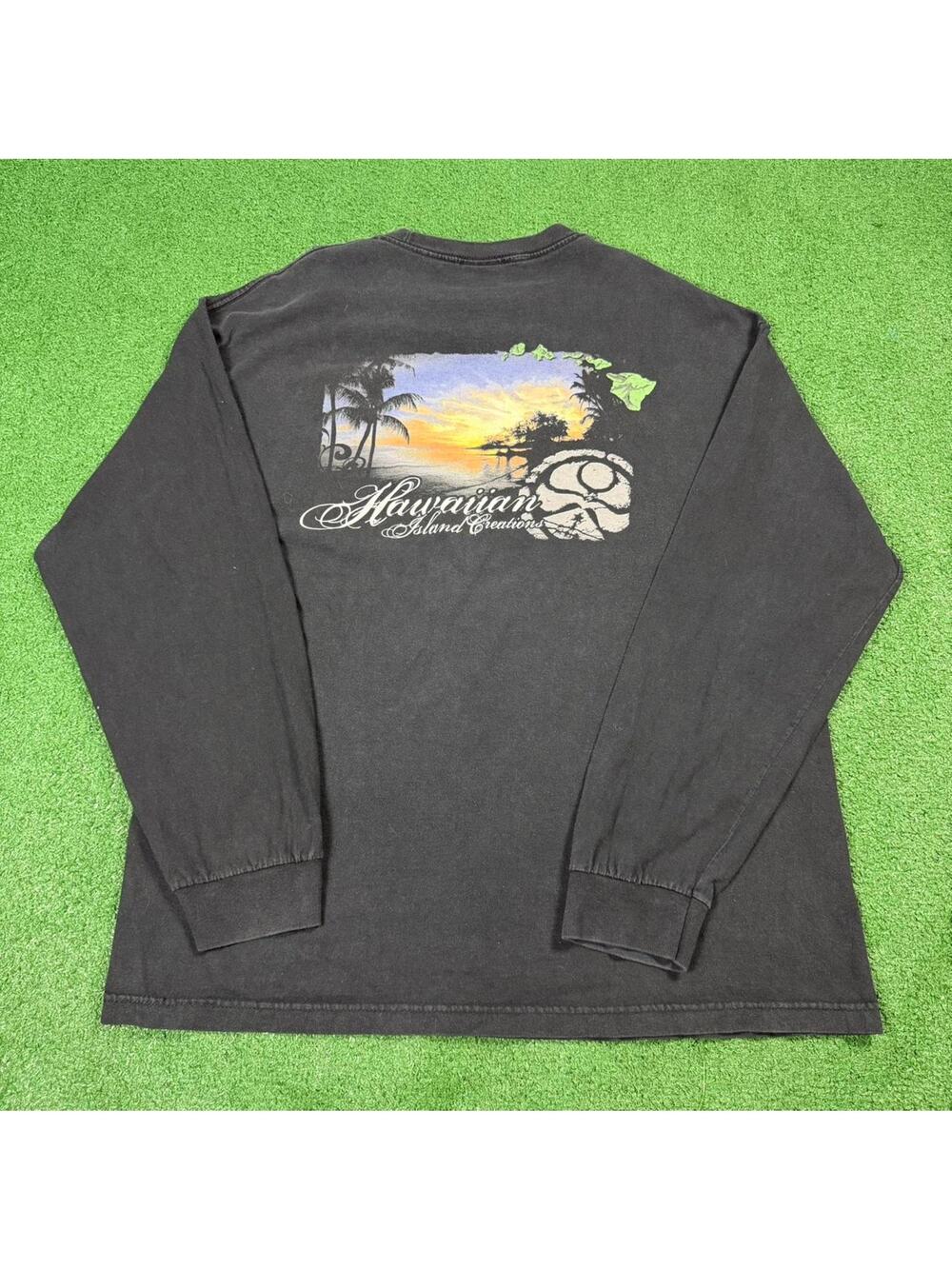 Hawaiian Island Creations HIC Long Sleeve Tee Surf Graphic Black Mens XL Y2K